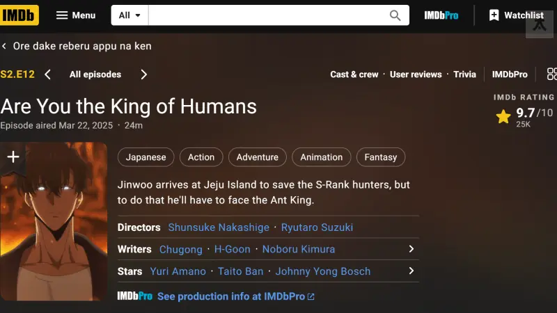 solo leveling imdb min 1 Animelerden